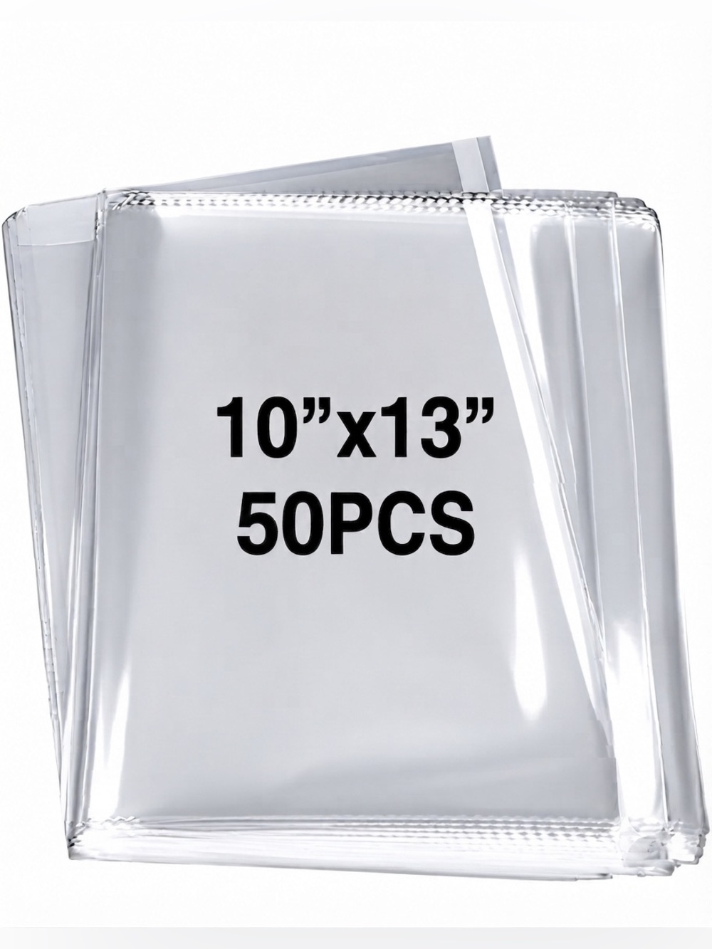 50 pack of Clear Cellophane Bags with Adhesive Seal 10”x13”